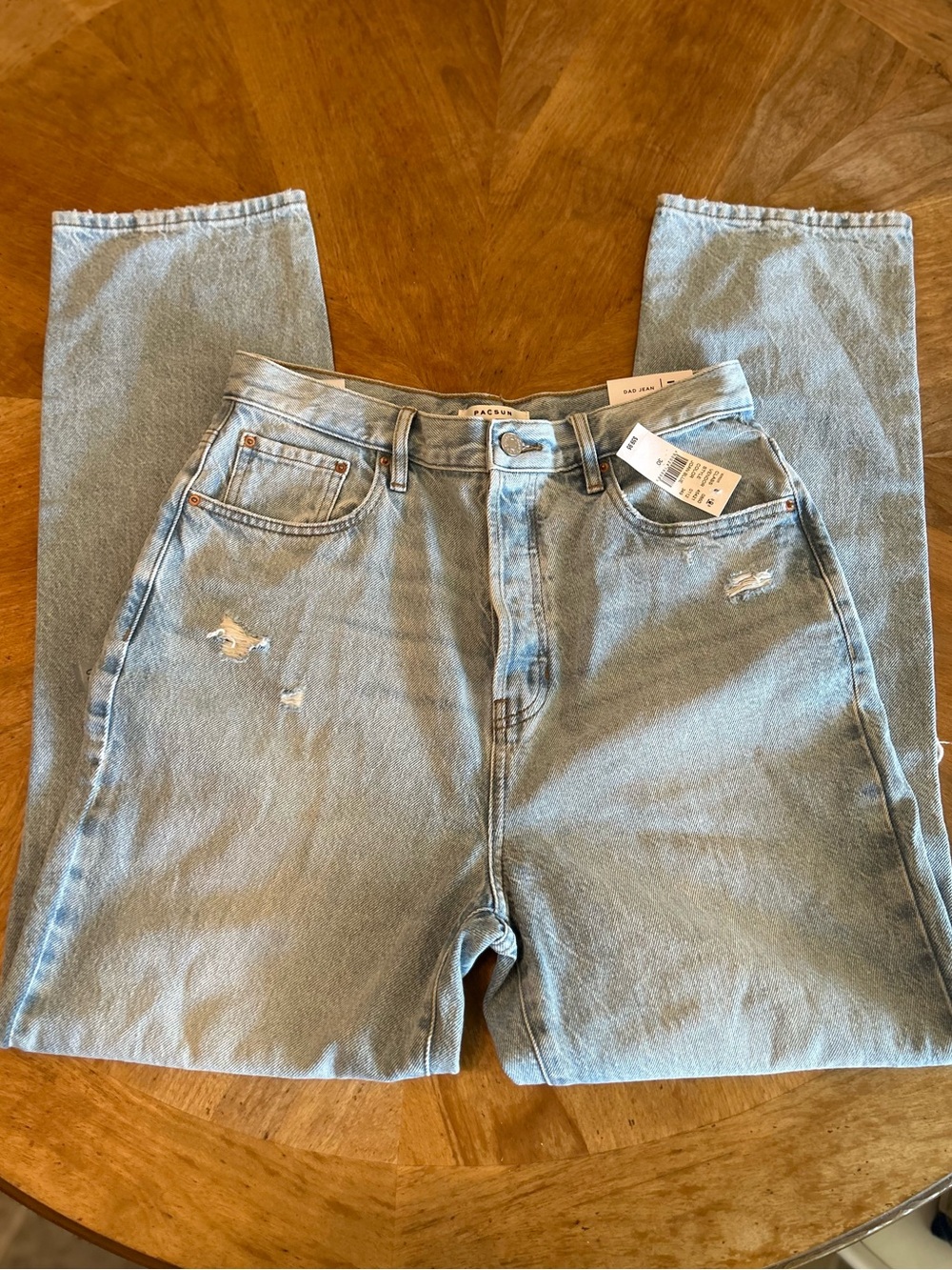 PacSun Light Wash High Rise Distressed Dad Jeans - Button Fly - NWT - Waist: 30 - Picture 10 of 12